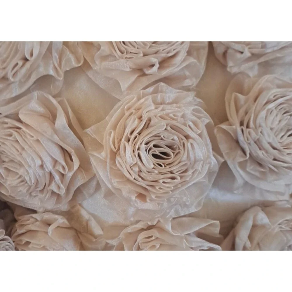 Thro by Marlo Lorenz Throw Pillows Pair of 2 Beige Rosettes Raised 3D Roses